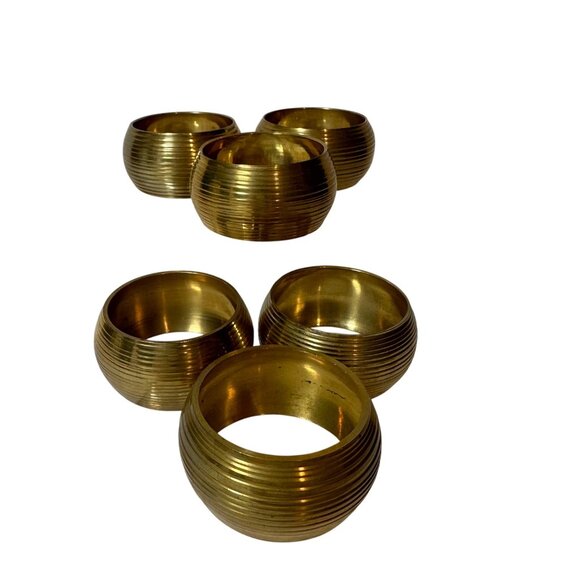Brass Napkin Rings Set Of 6 MCM Ribbed Design For Elegant Table Setting - Picture 3 of 3